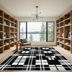 Bold Monochrome Plaid Checkered Square Rug