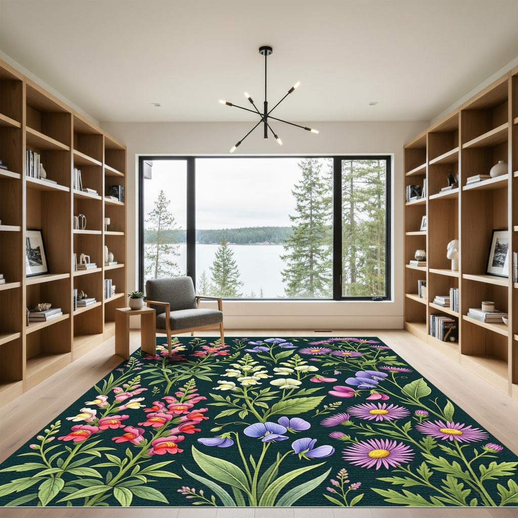 Vibrant Purple Pink Blossom Garden Rug