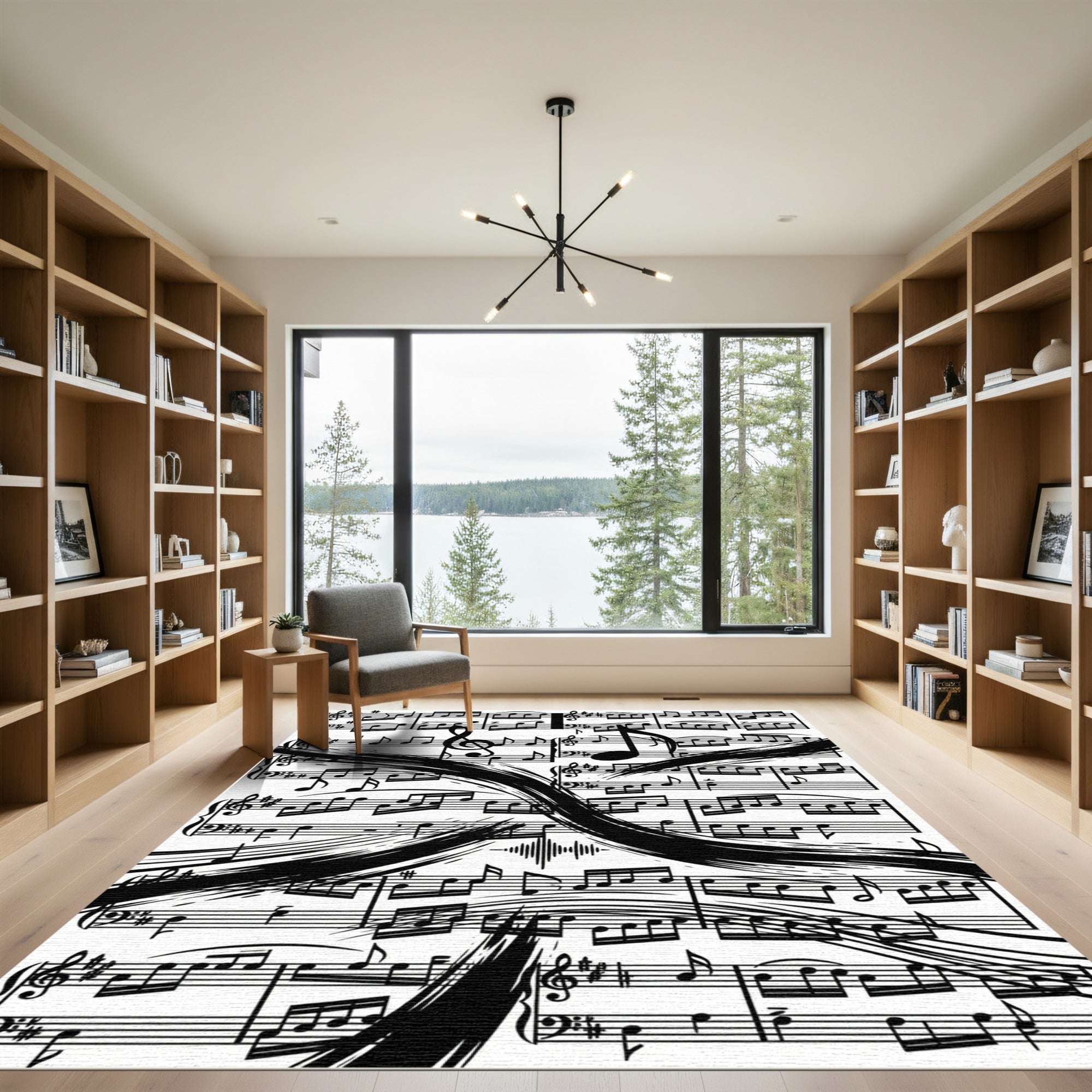 Black and White Sheet Music Swirl Rug