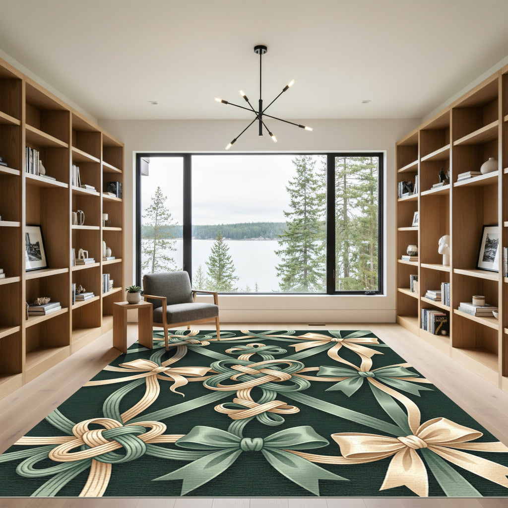 Elegant Sage and Cream Ribbon Knot Rug