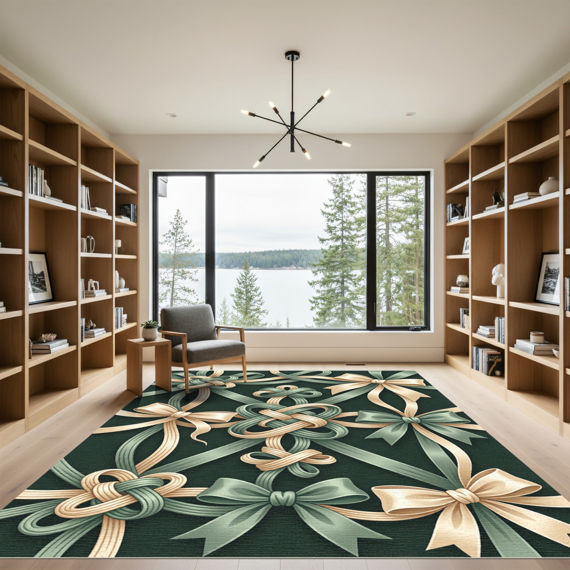 Elegant Sage and Cream Ribbon Knot Rug