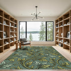 Green Leafy Vine Scroll Rug