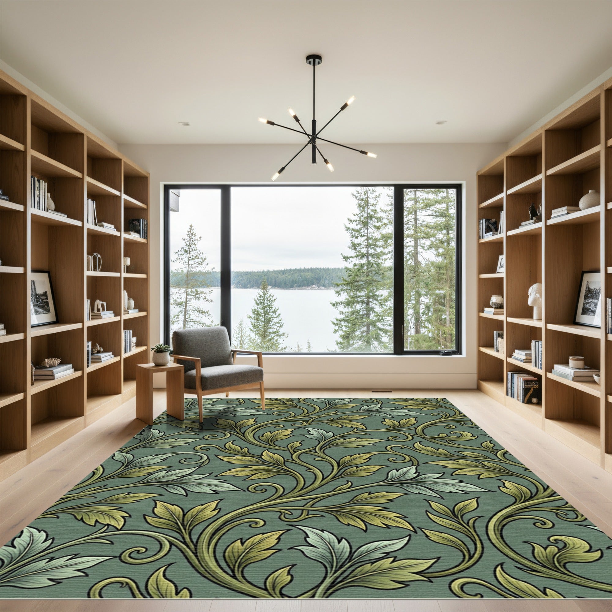 Green Leafy Vine Scroll Rug