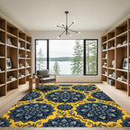 Dark Blue Floral Medallion Aged Saffron Rug