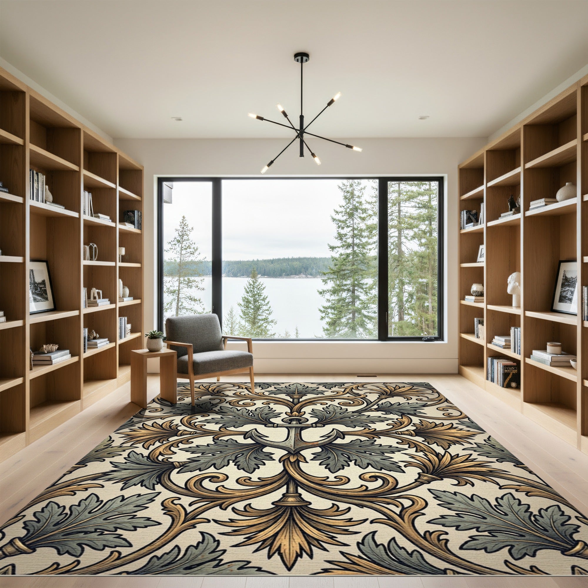 Golden Anchor Acanthus Scroll Botanical Rug