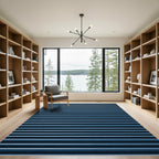 Minimalist Navy Horizontal Linear Texture Rug