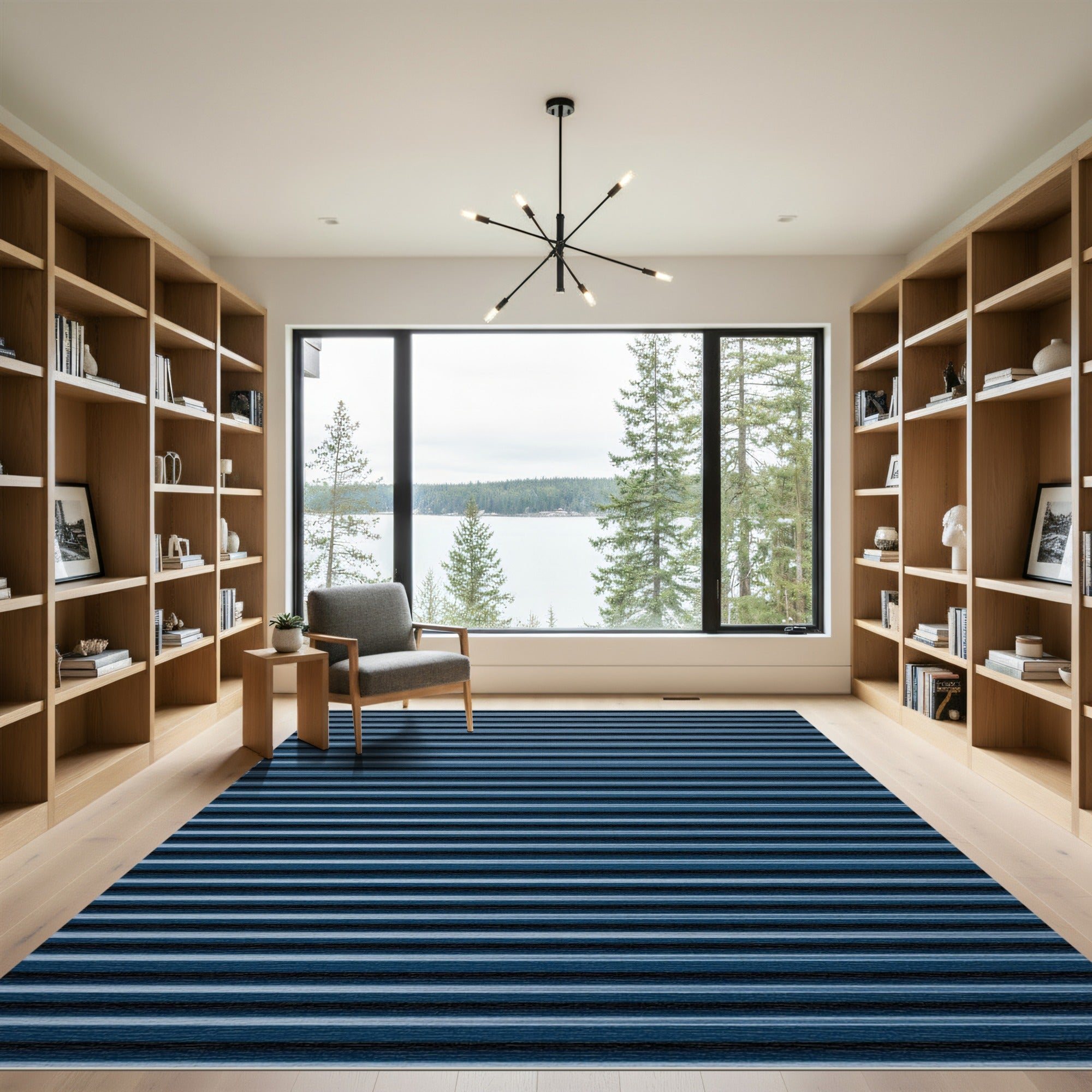 Minimalist Navy Horizontal Linear Texture Rug