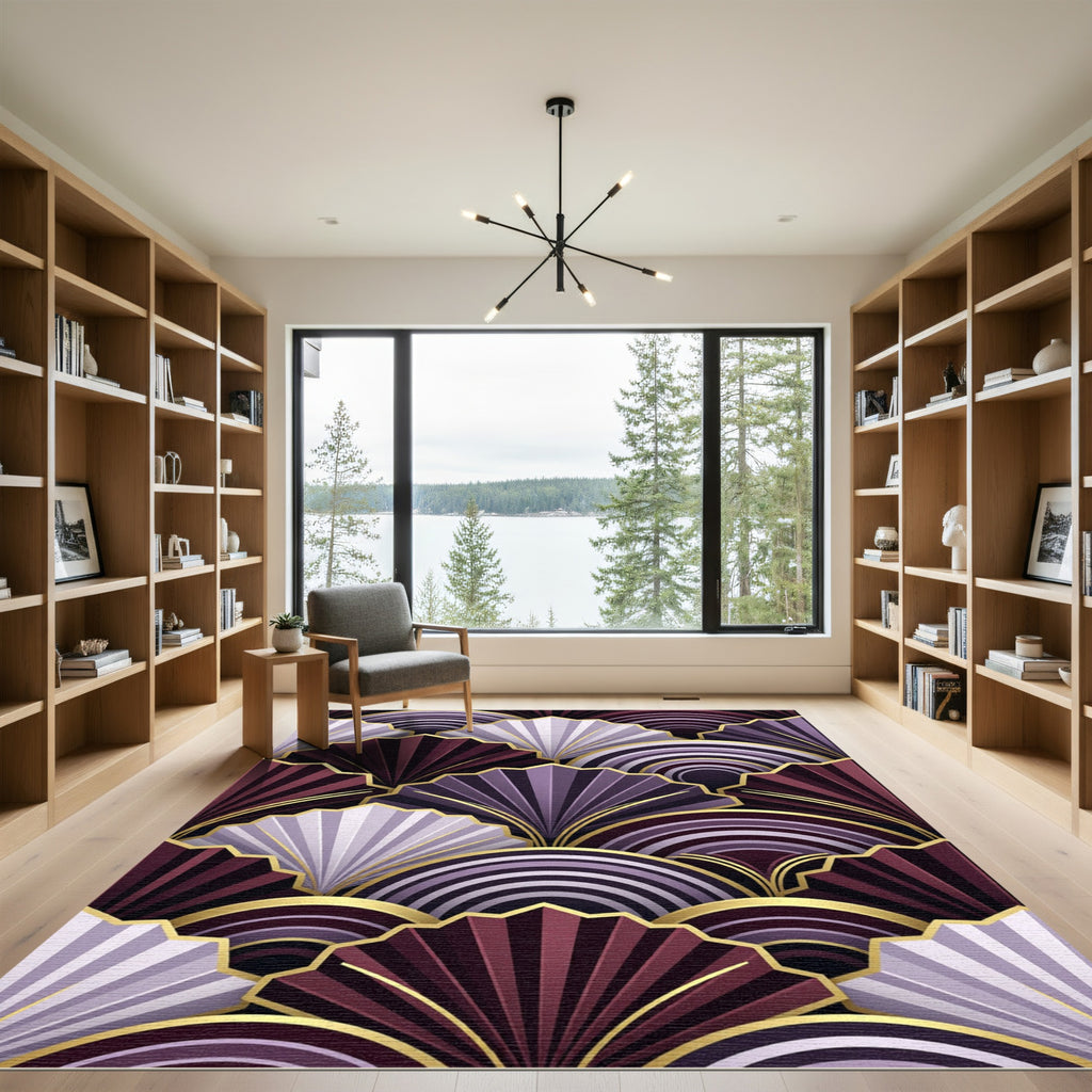 Art Deco Fan Motif Plum and Lilac Rug