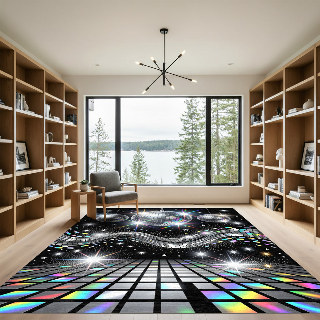 Glittering Disco Ball Retro Wave Rug