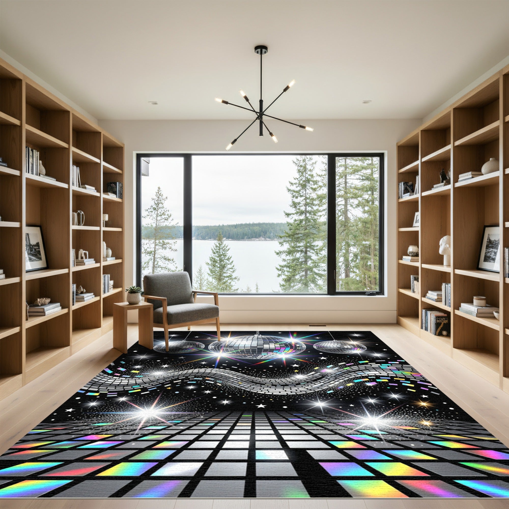 Glittering Disco Ball Retro Wave Rug