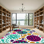 Vibrant Multicolored Polka Dot Spheres Rug