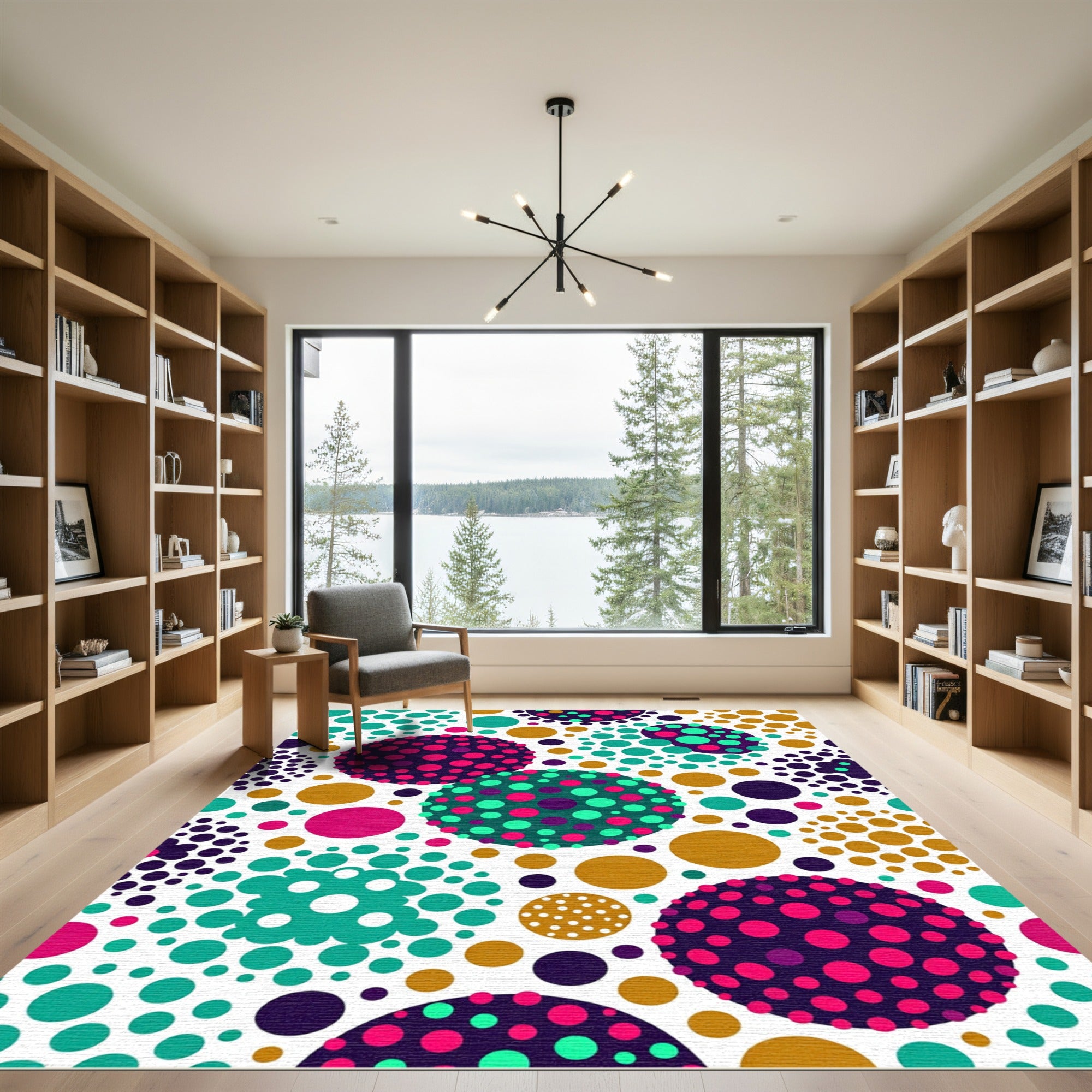 Vibrant Multicolored Polka Dot Spheres Rug