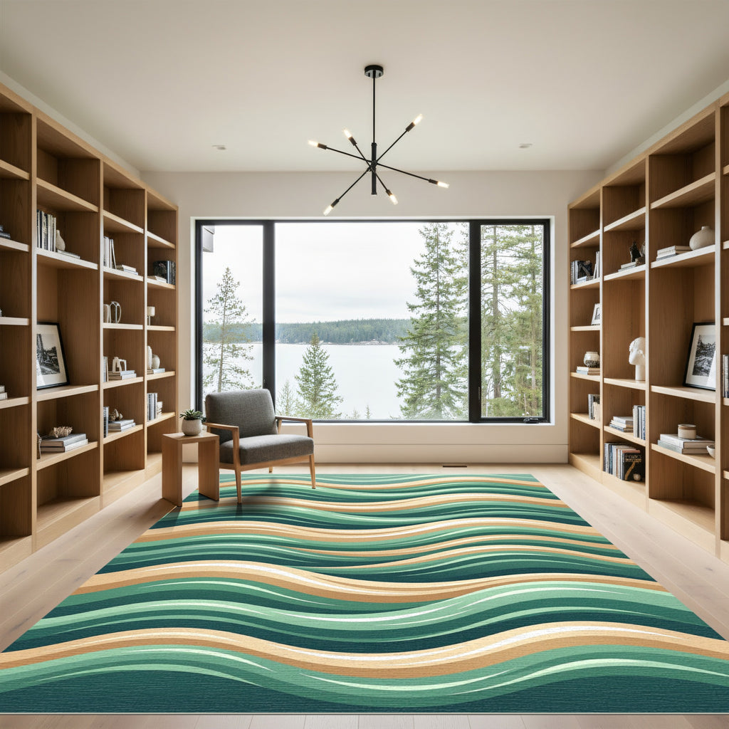 Deep Emerald Coastal Wavy Stripe Rug