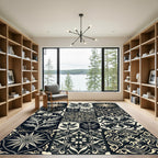 Monochromatic Floral Sunburst Medallion Tiles Rug