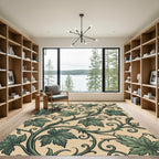 Sage Green Botanical Scroll Art Nouveau Rug