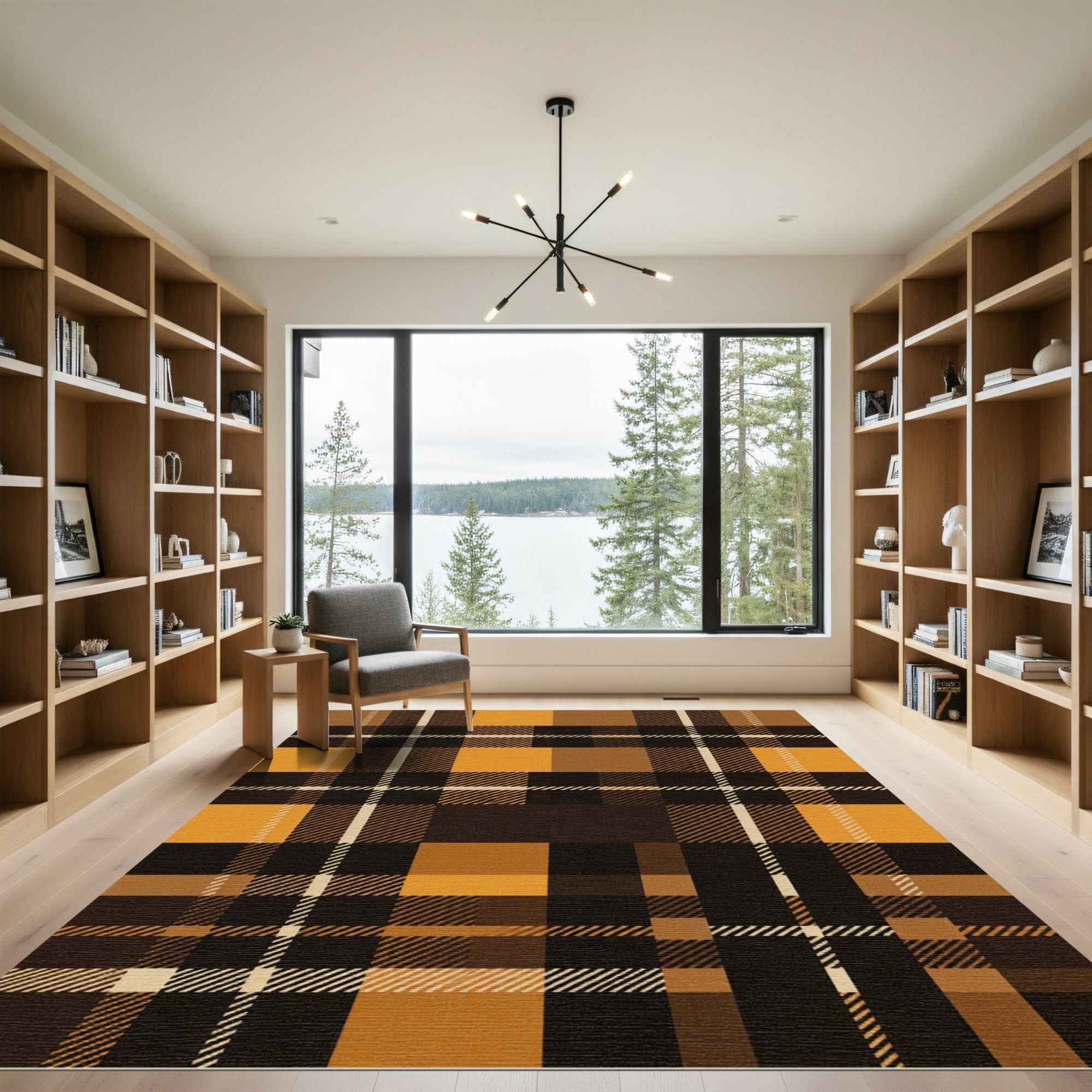 Golden Brown Plaid Tartan Check Rug
