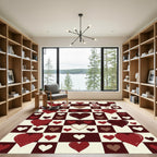 Red White Dark Brown Heart Checkerboard Rug