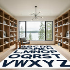 Modern Navy Alphabet Typography Statement Art Rug