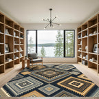 Geometric Teal Gold Diamond Pattern Rug