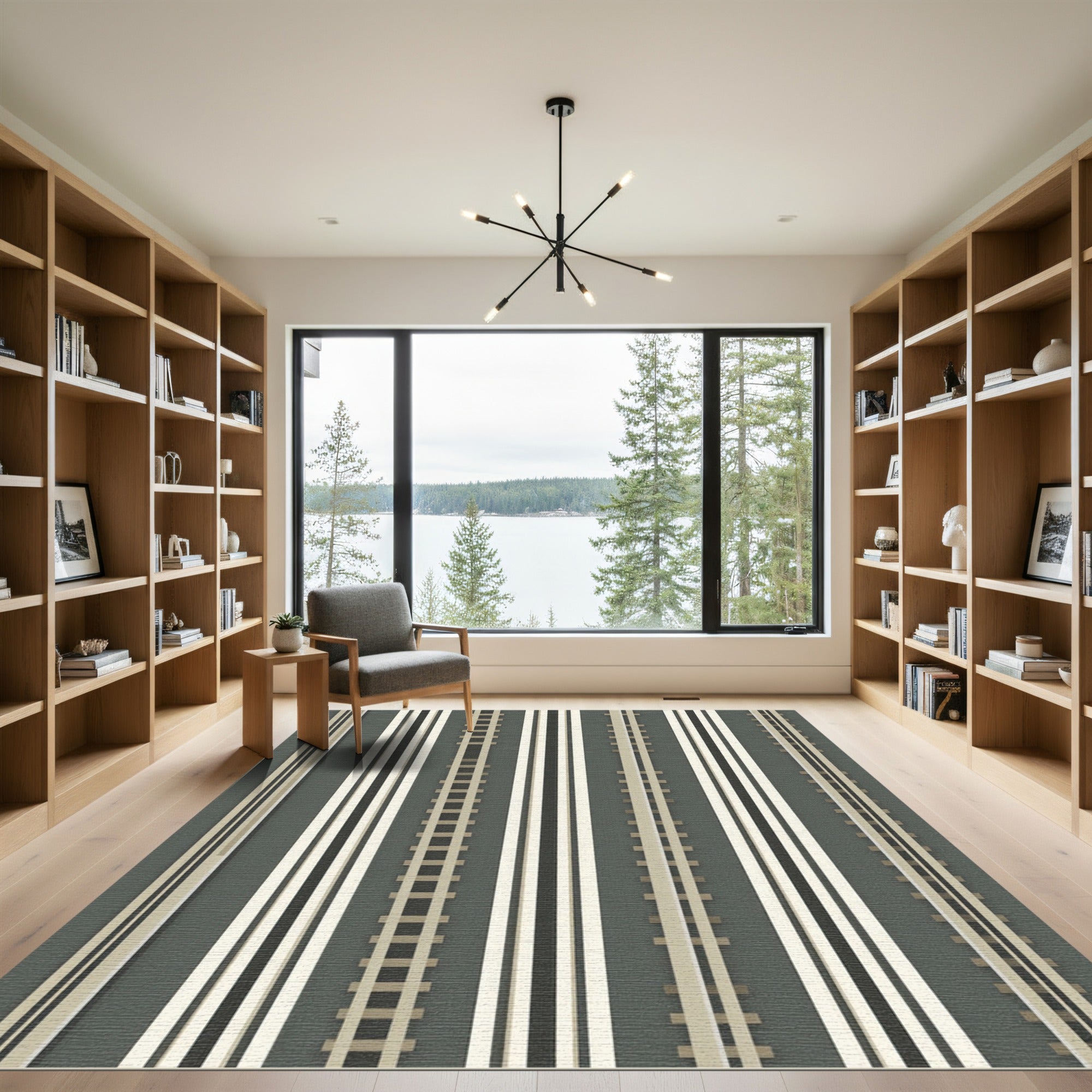 Modern Gray Striped Railway Rug