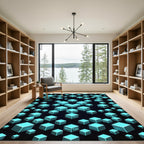 Glowing Cyan Isometric Cyber Cube Grid Rug