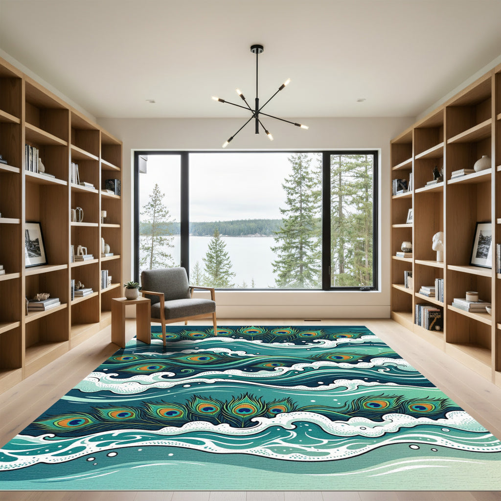 Peacock Feather Swirling Ocean Tide Rug