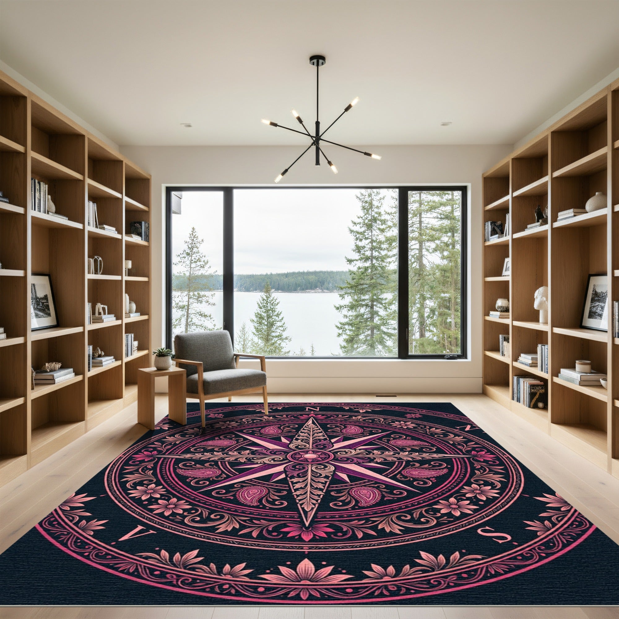 Pink Paisley Compass Rose Medallion Rug