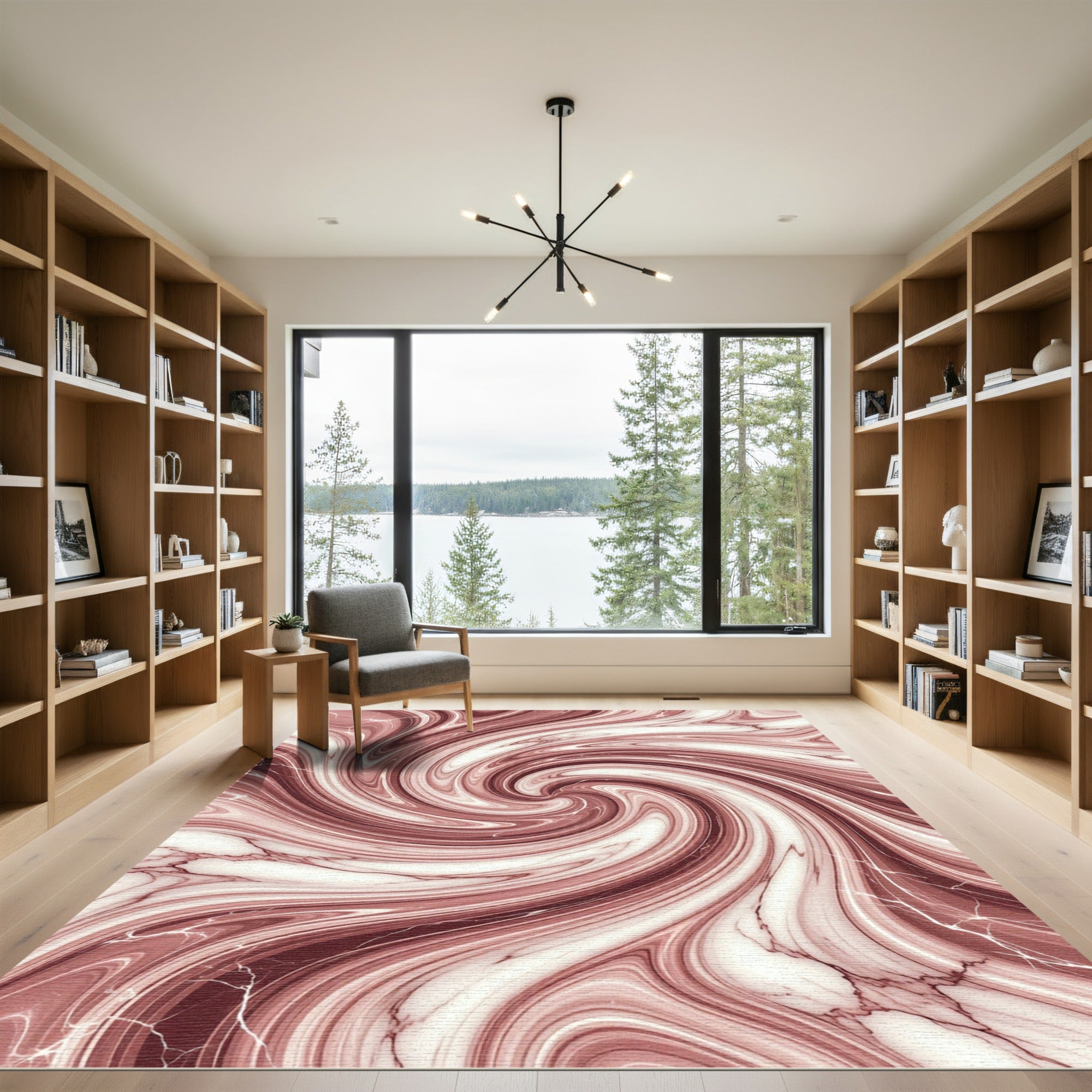 Ethereal Rose Gold Swirling Marble Rug
