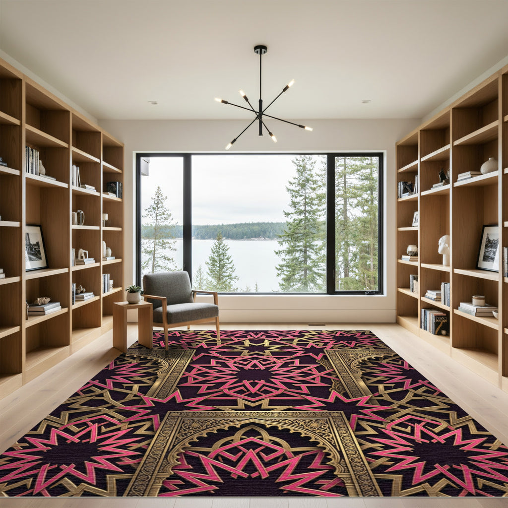 Gold Pink Intricate Geometric Star Luxury Rug