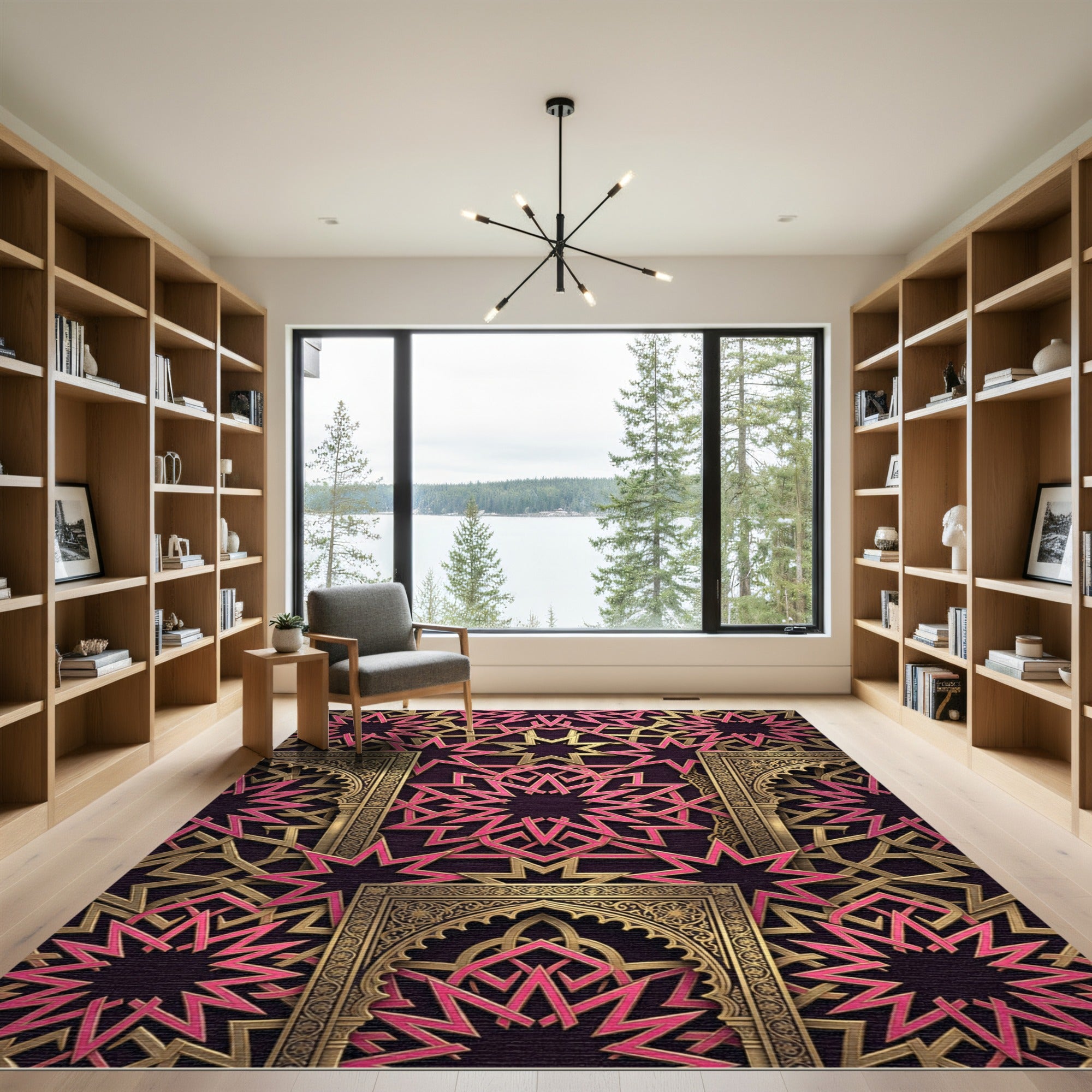 Gold Pink Intricate Geometric Star Luxury Rug