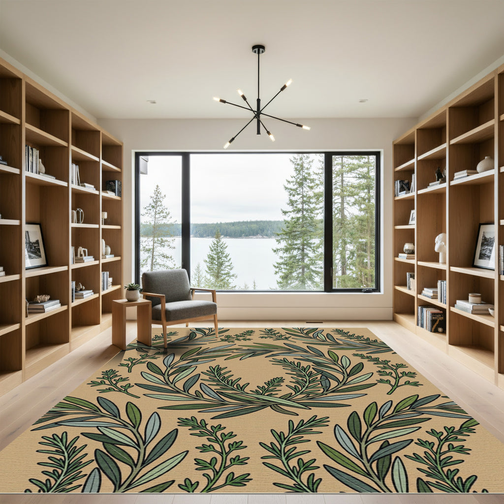 Olive Branch Wreath Botanical Sage Earthy Rug