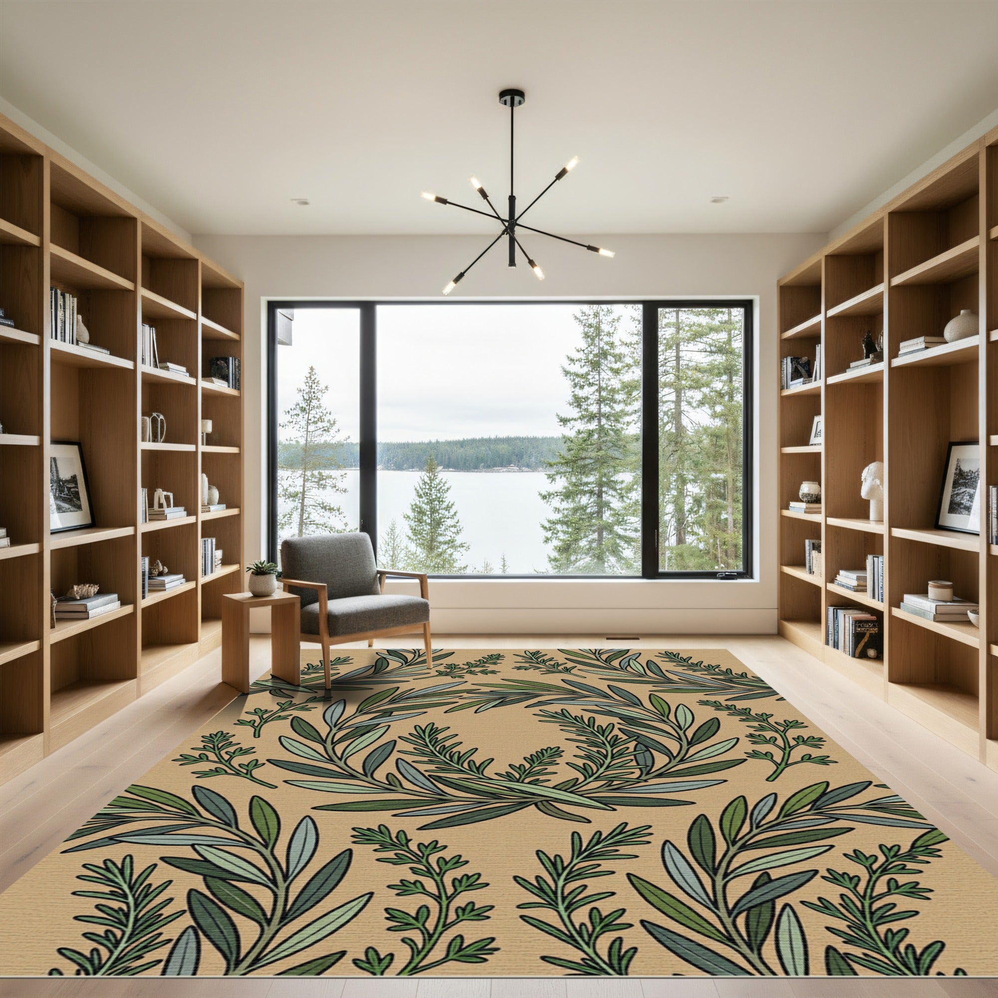 Olive Branch Wreath Botanical Sage Earthy Rug