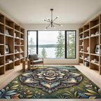 Earthy Blue Rose Floral Medallion Rug