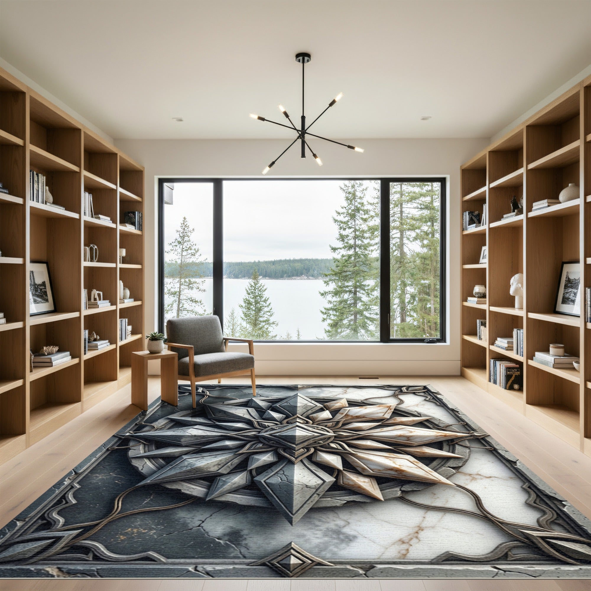Granite Marble Crystal Starburst Composition Rug