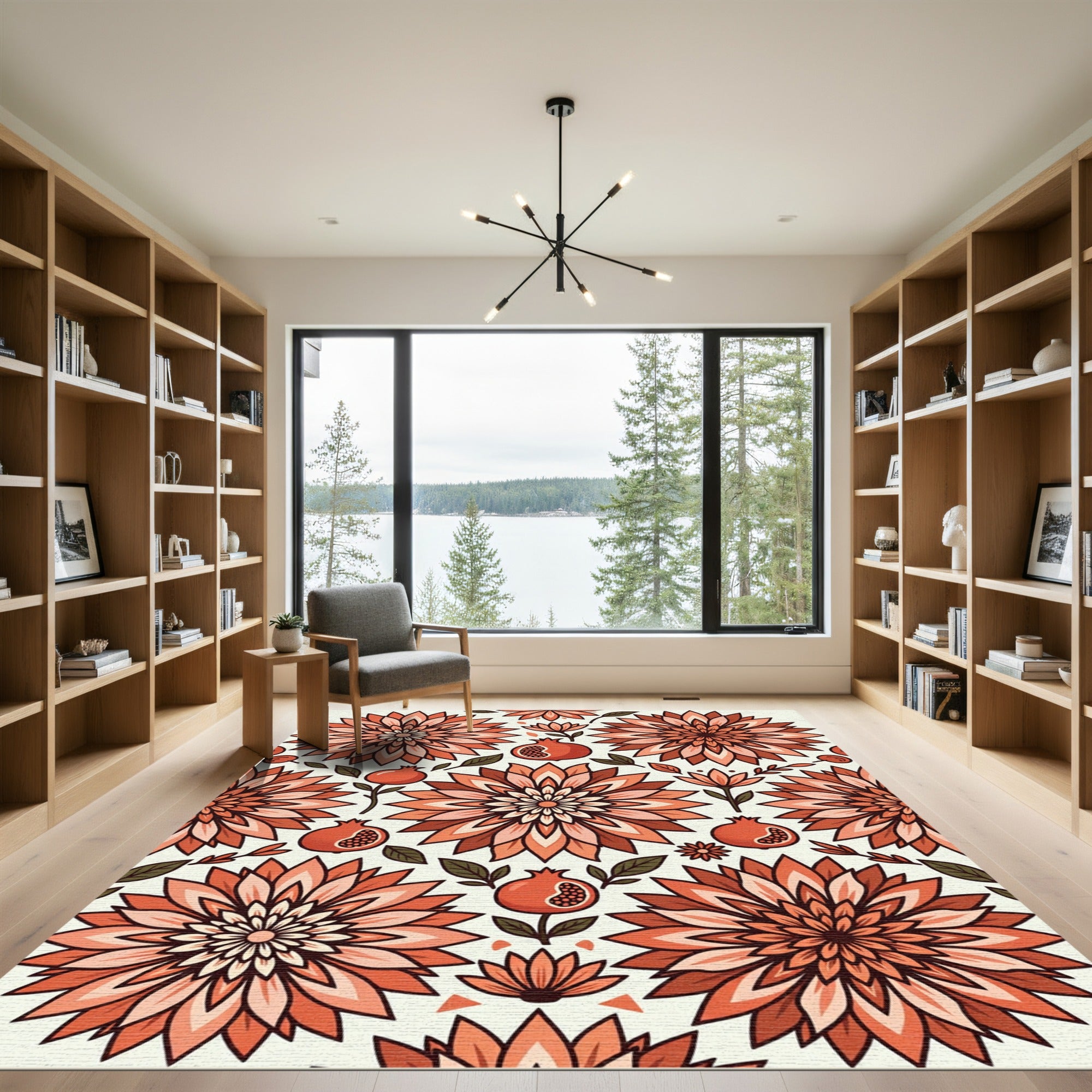 Terracotta Floral Pomegranate Botanical Illustration Rug