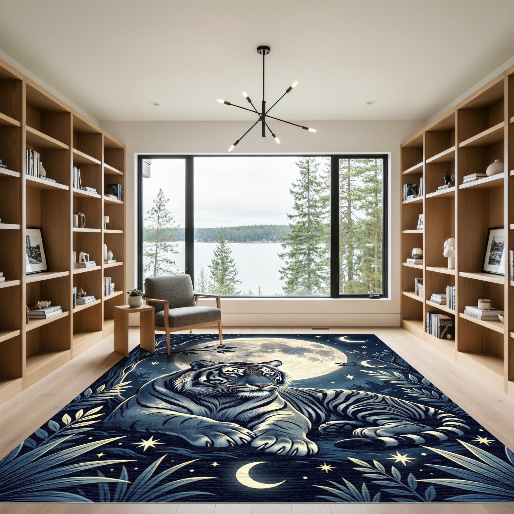 Majestic Tiger Moonlit Night Foliage Rug