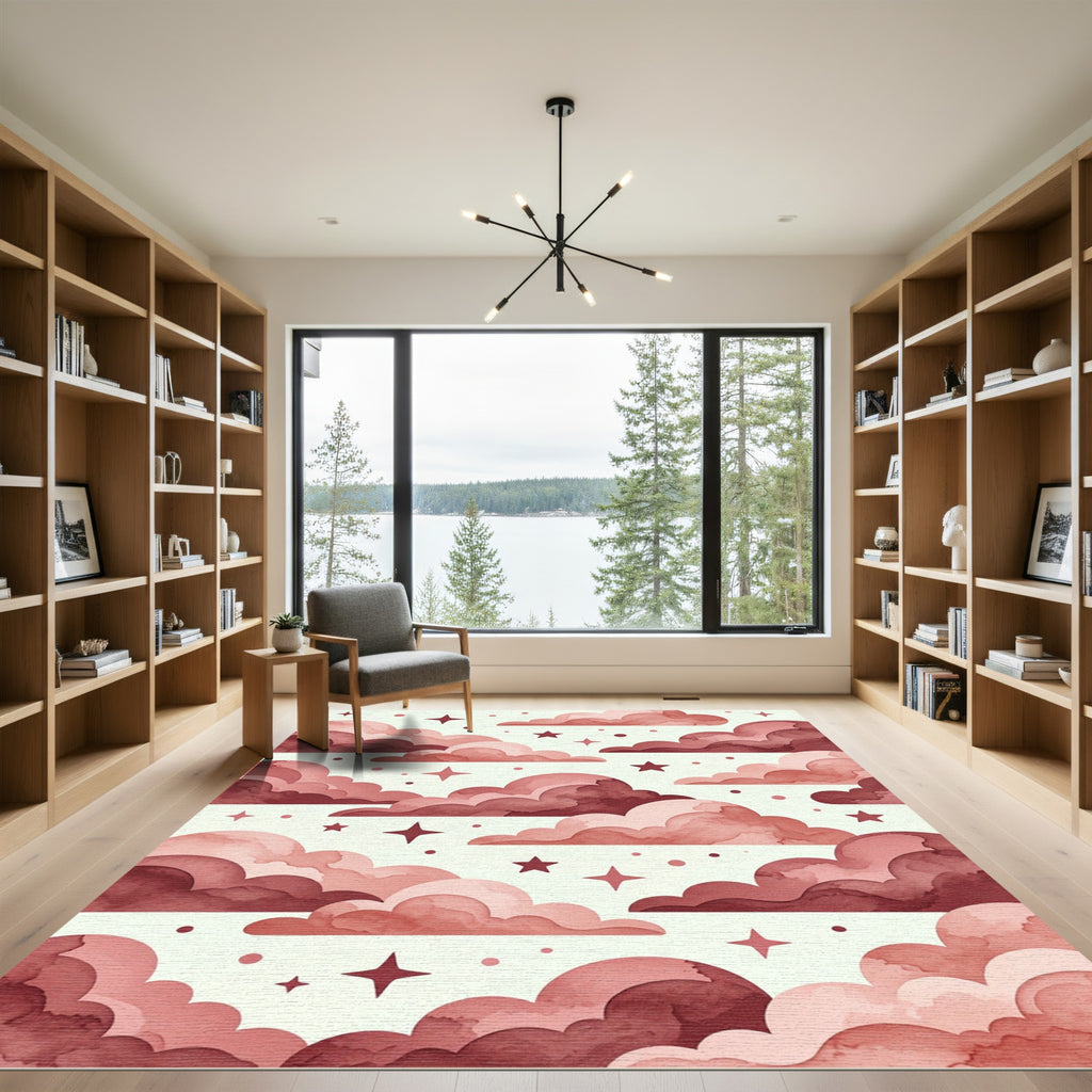 Crimson Cloud Starscape Landscape Rug