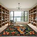 Exotic Jungle Tiger Tropical Flora Rug