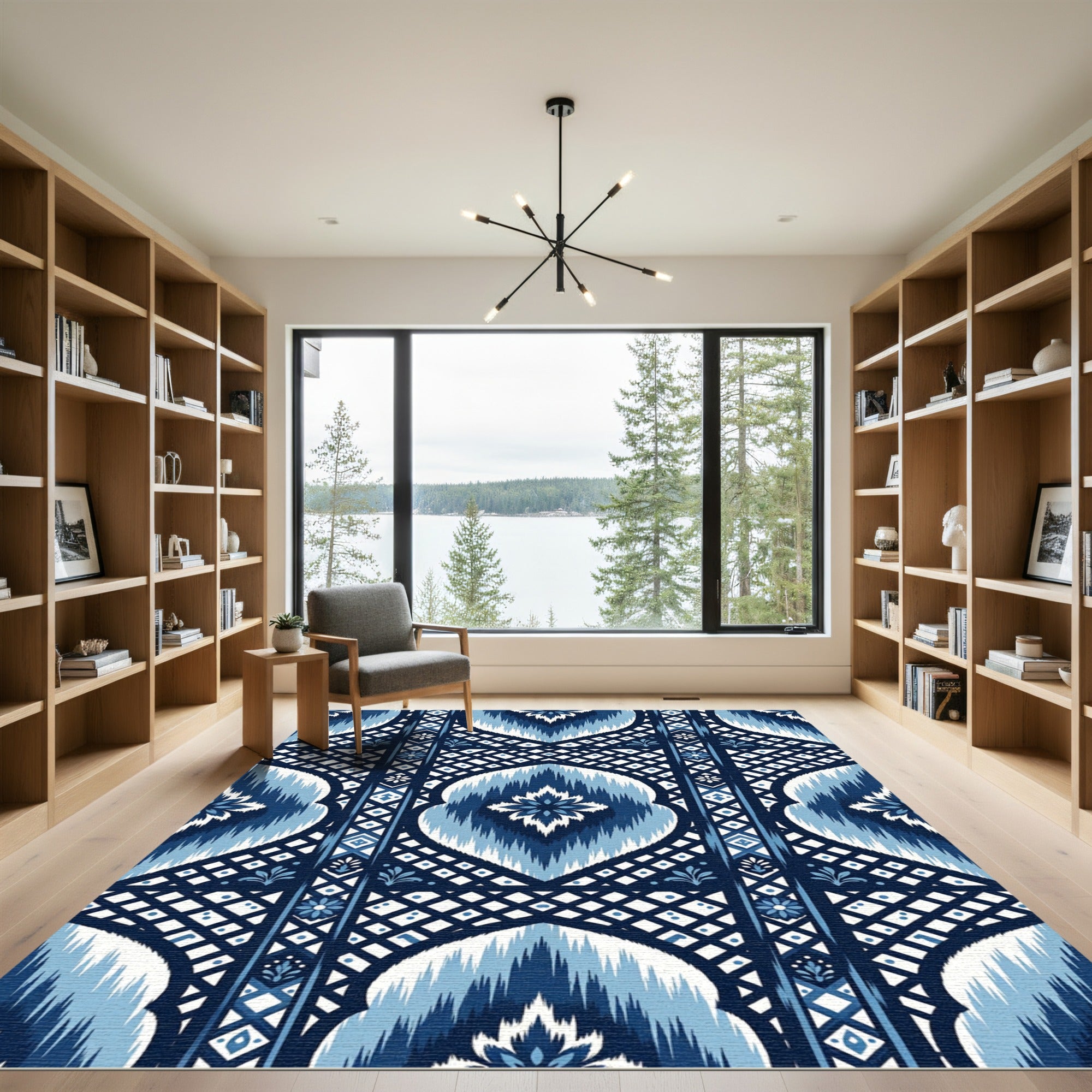Coastal Blue Geometric Medallion Rug