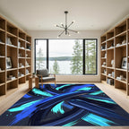 Abstract Electric Blue Swirl Wave Rug