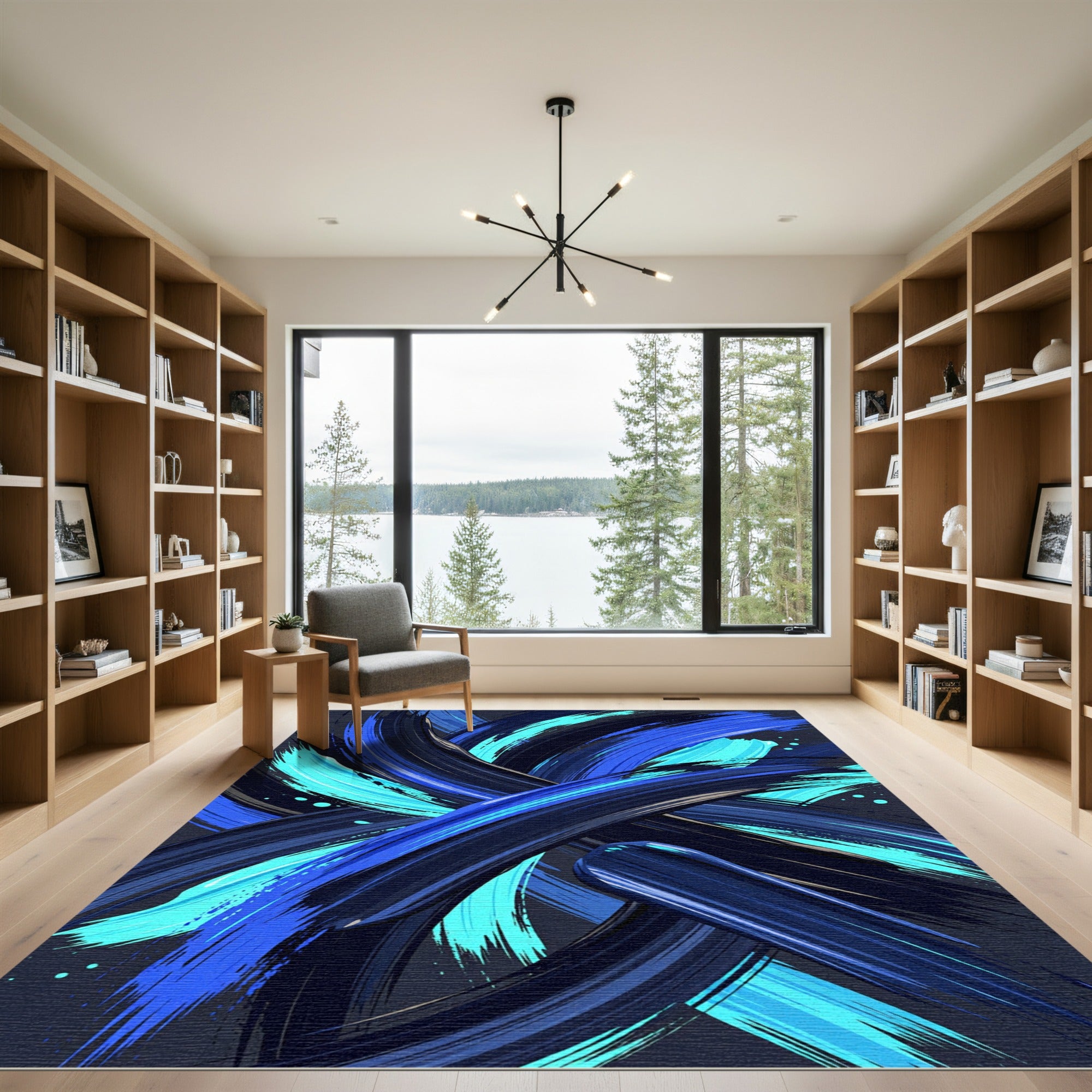 Abstract Electric Blue Swirl Wave Rug