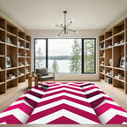 Modern Magenta Geometric Chevron Stripe Rug