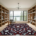Crimson Geometric Star Intertwined Lattice Rug