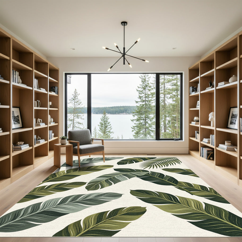 Lush Green Tropical Feather Arrangement Rug