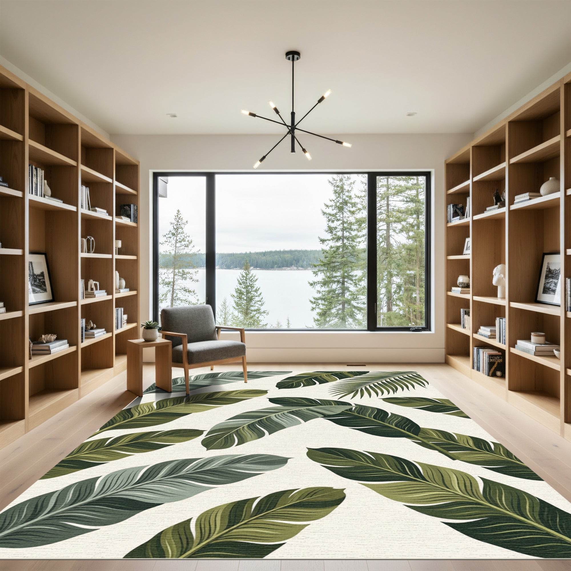 Lush Green Tropical Feather Arrangement Rug