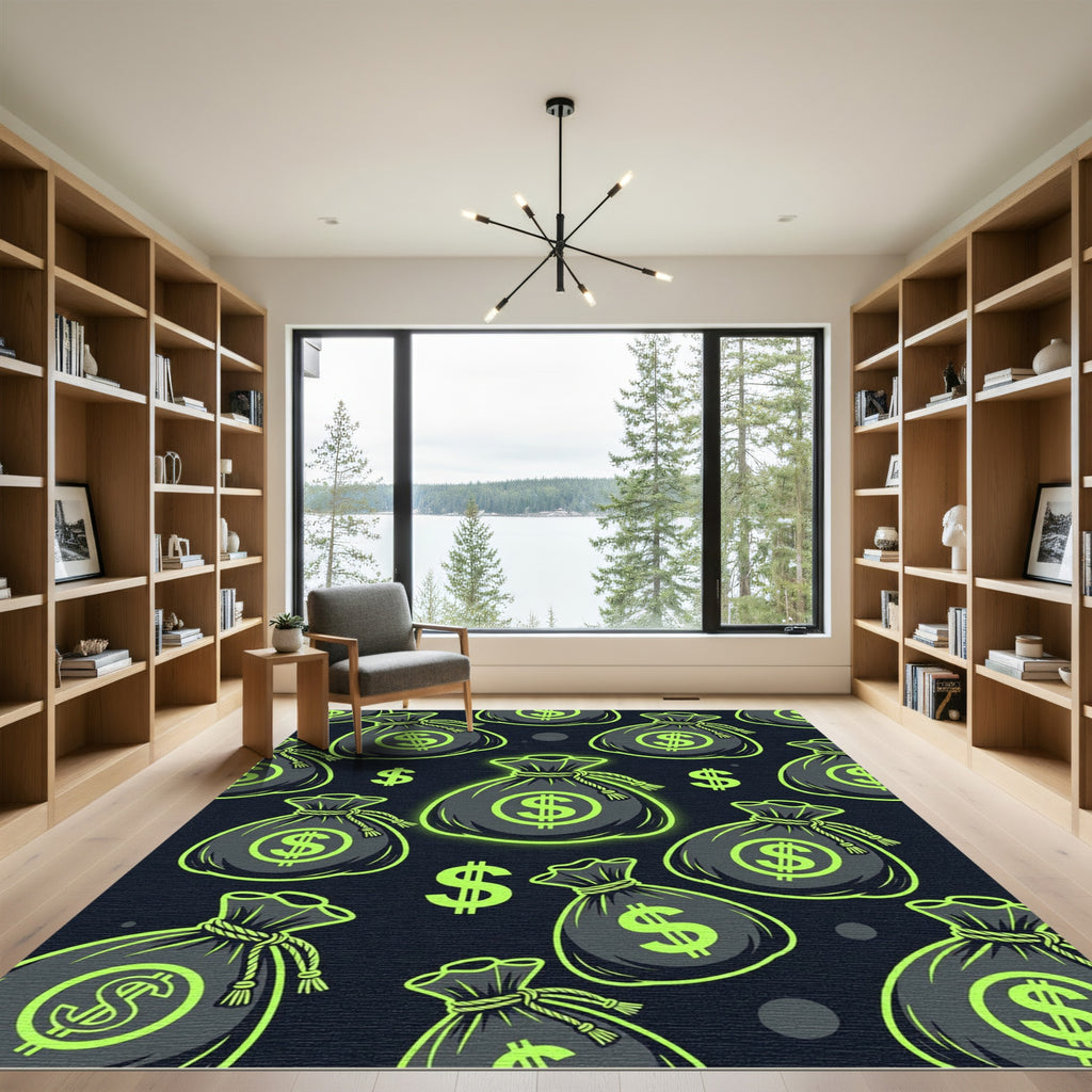 Neon Green Money Bag Graphic Rug