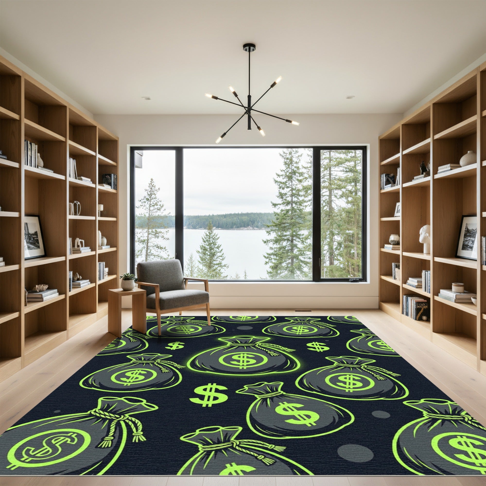 Neon Green Money Bag Graphic Rug