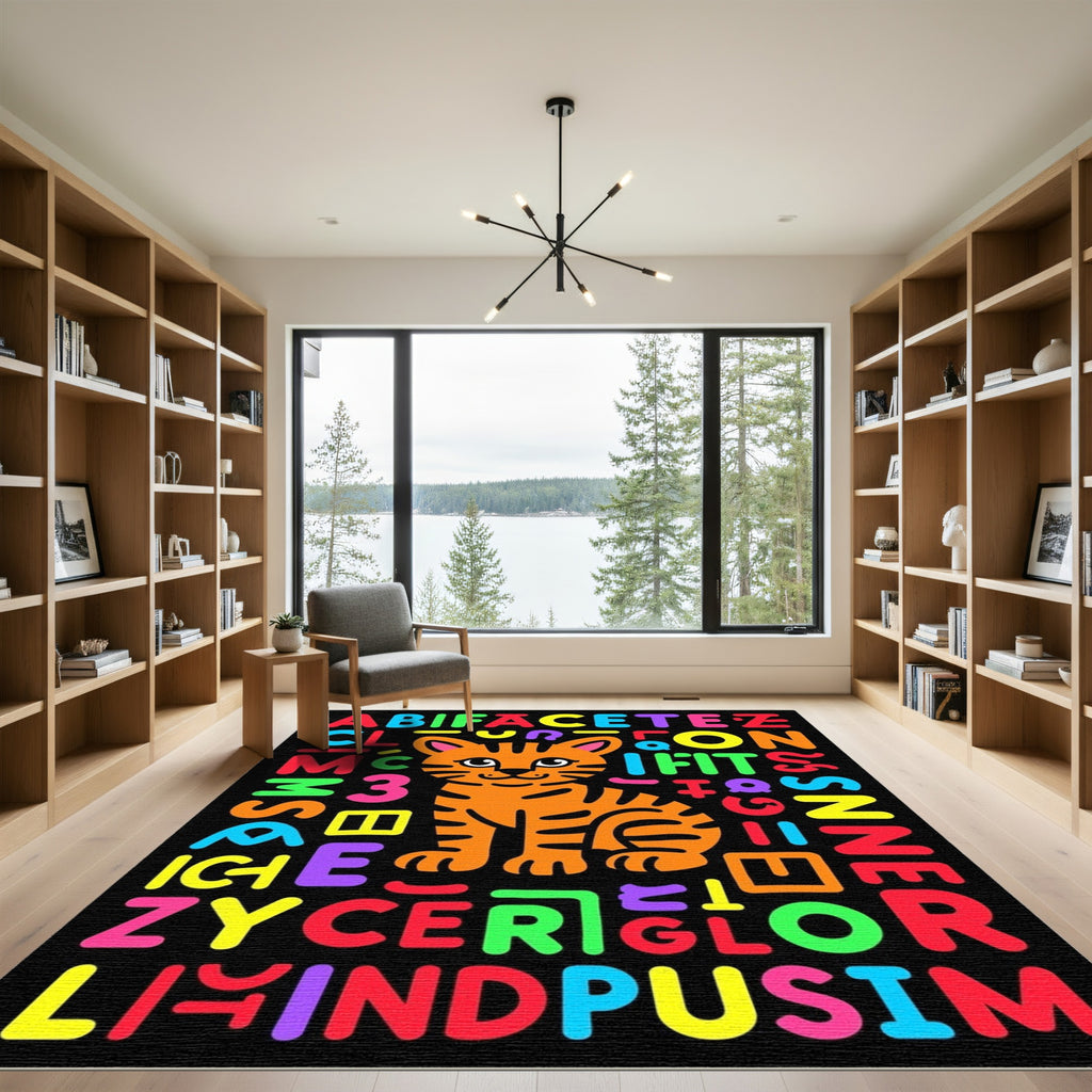 Playful Orange Tiger Alphabet Composition Rug