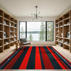 Bold Red Black Stripe Composition Rug