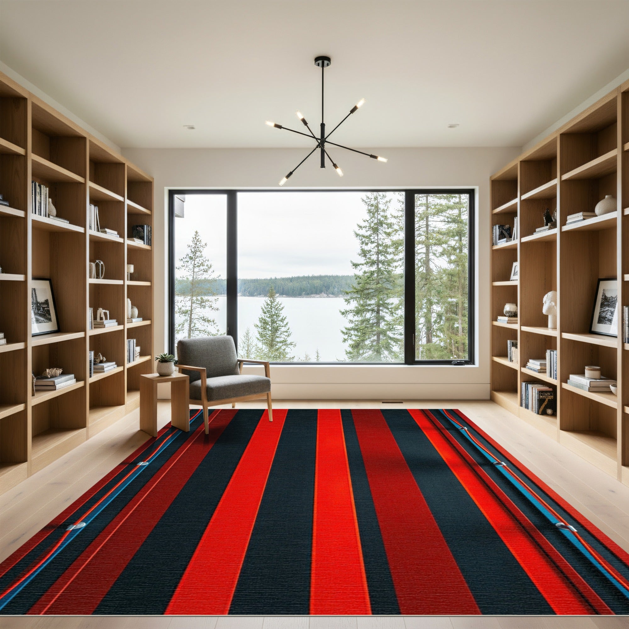 Bold Red Black Stripe Composition Rug